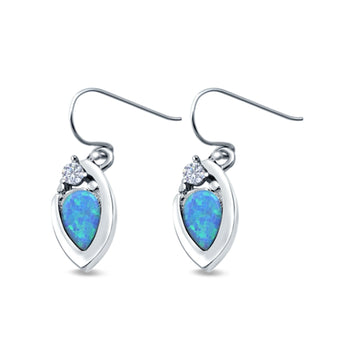 Pear Shape Drop Dangle Lab Created Blue Opal 925 Sterling Silver (13mm)